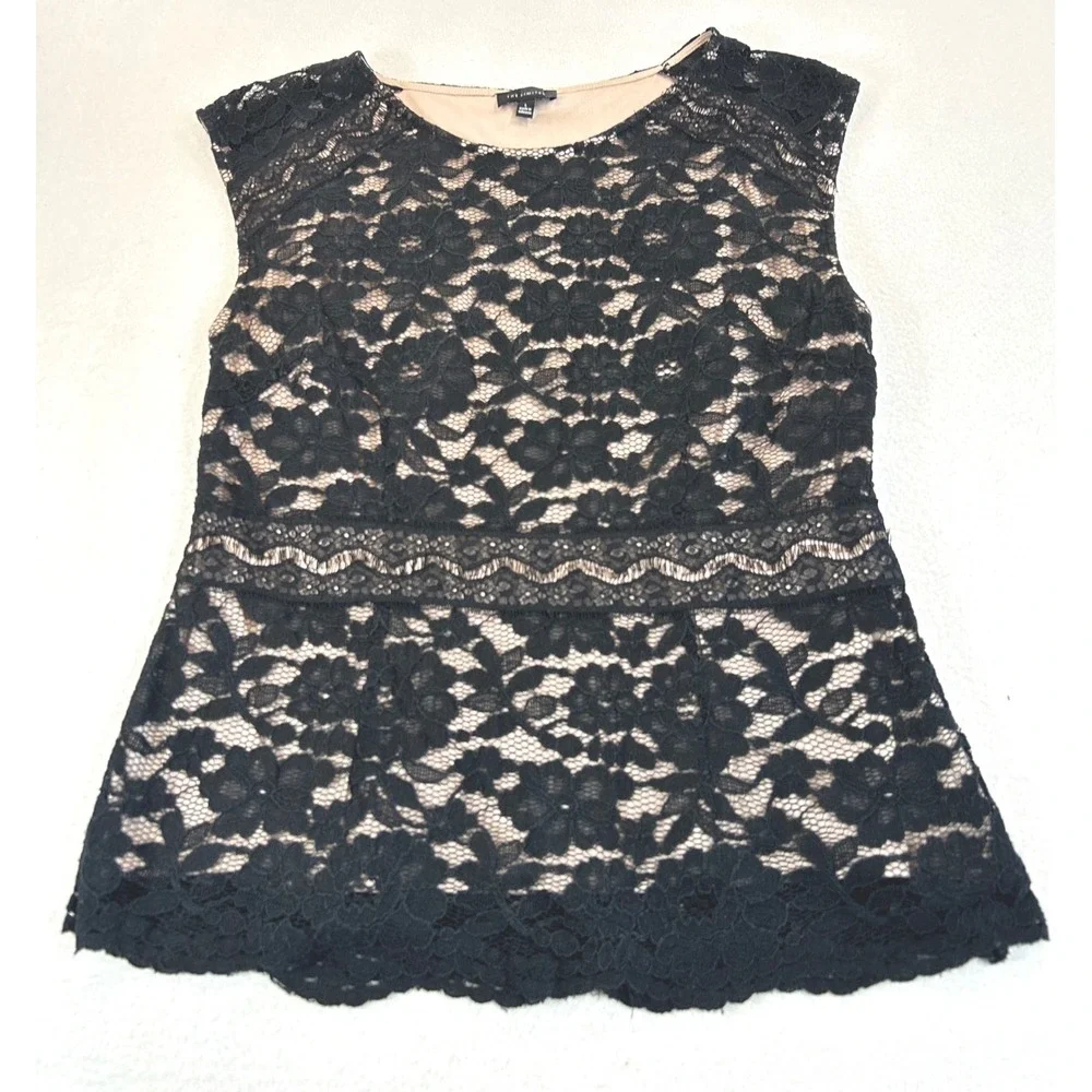 The Limited Peplum Blouse Women Large Black Floral Lace Professional Elegant